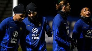 Selección de Francia en entrenamiento previo al Mundial de Qatar 2022.