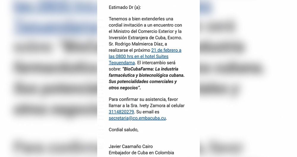  El embajador de Cuba en Colombia, Javier Caamaño, ha hecho varias reuniones para exponer la industria de la isla que se podría aplicar en nuestro país. 