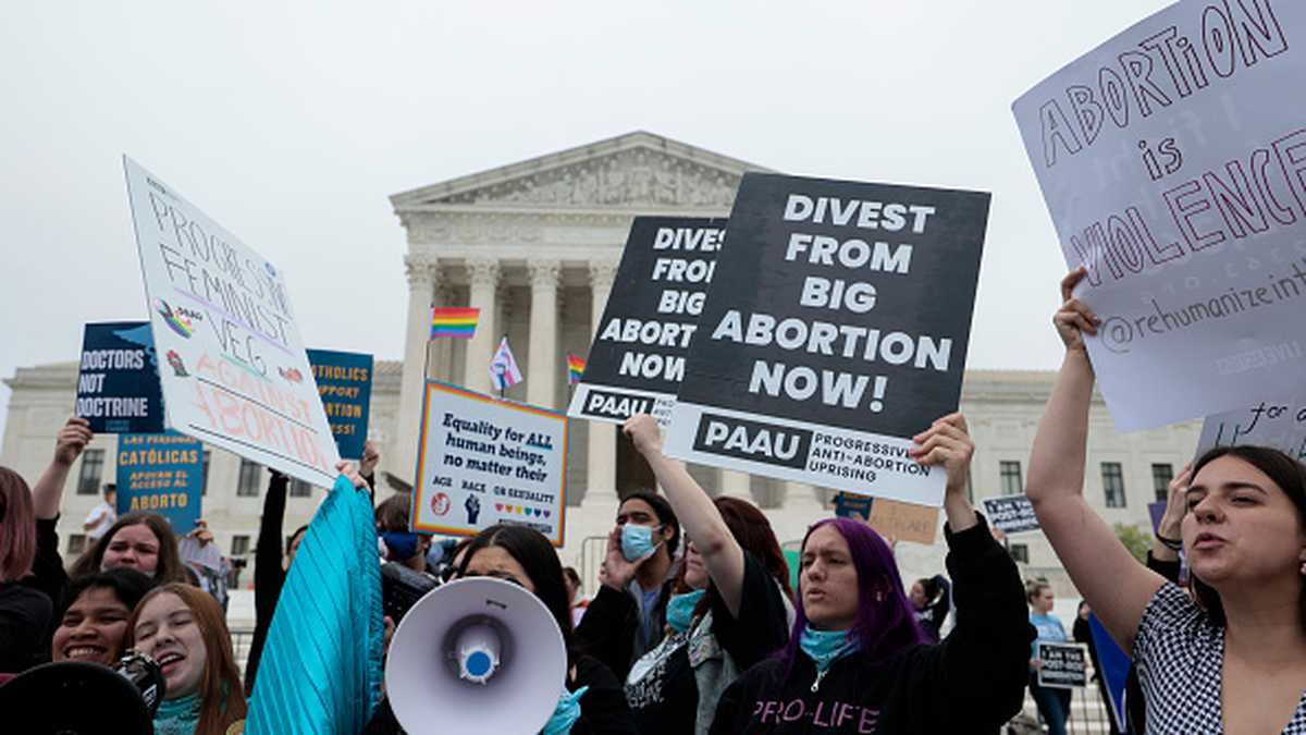 Activistas provida se manifiestan frente a la Corte Suprema, en Washington, en contra del aborto.