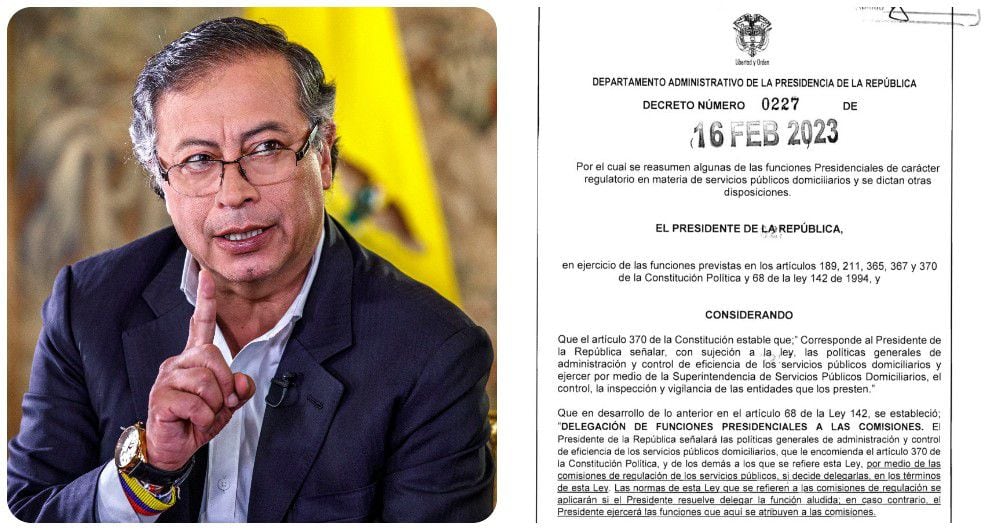 El presidente Gustavo Petro y el decreto que le permite regular los precios de los servicios públicos.