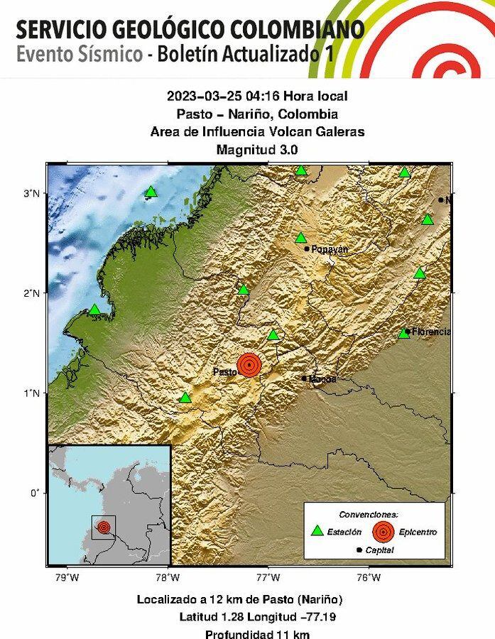 Boletines temblor en Colombia - sábado 25 Pasto, Nariño