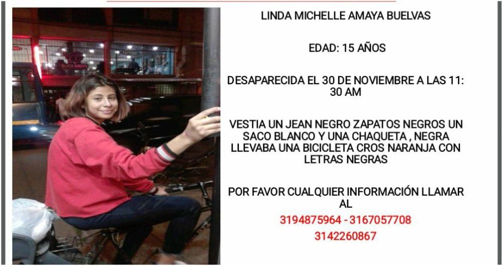 Lynda Michelle Amaya, joven desaparecida en Bogotá