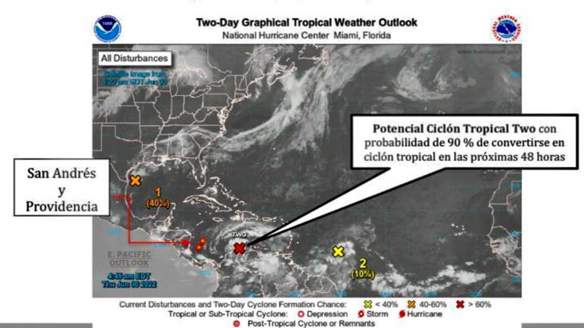 Imagen satelital canal infrarrojo GOES- de Ciclón Tropical Two