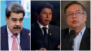 De izquierda a derecha: el presidente de Venezuela, Nicolás Maduro; el expresidente peruano, Pedro Castillo, y el mandatario de Colombia, Gustavo Petro.