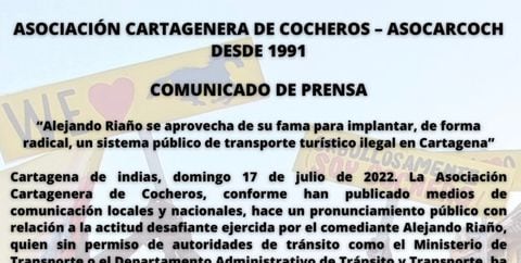 Comunicado oficial del gremio de Cocheros de Cartagena