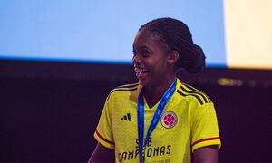 Linda Caicedo during the welcoming of Colombia's FIFA U-17 Womens team after the U-17 World Cup after reaching the final match against Spain, in Bogota, Colombia, November 2, 2022. (Photo by Sebastian Barros/NurPhoto via Getty Images)