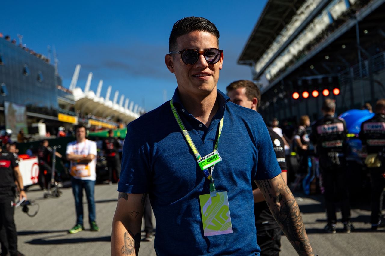 SAO PAULO, BRAZIL - NOVEMBER 4: Colombian pro footballer James Rodriguez on the grid during the Sprint Shootout/Sprint race ahead of the F1 Grand Prix of Brazil at Autodromo Jose Carlos Pace on November 4, 2023 in Sao Paulo, Brazil. (Photo by Kym Illman/Getty Images)