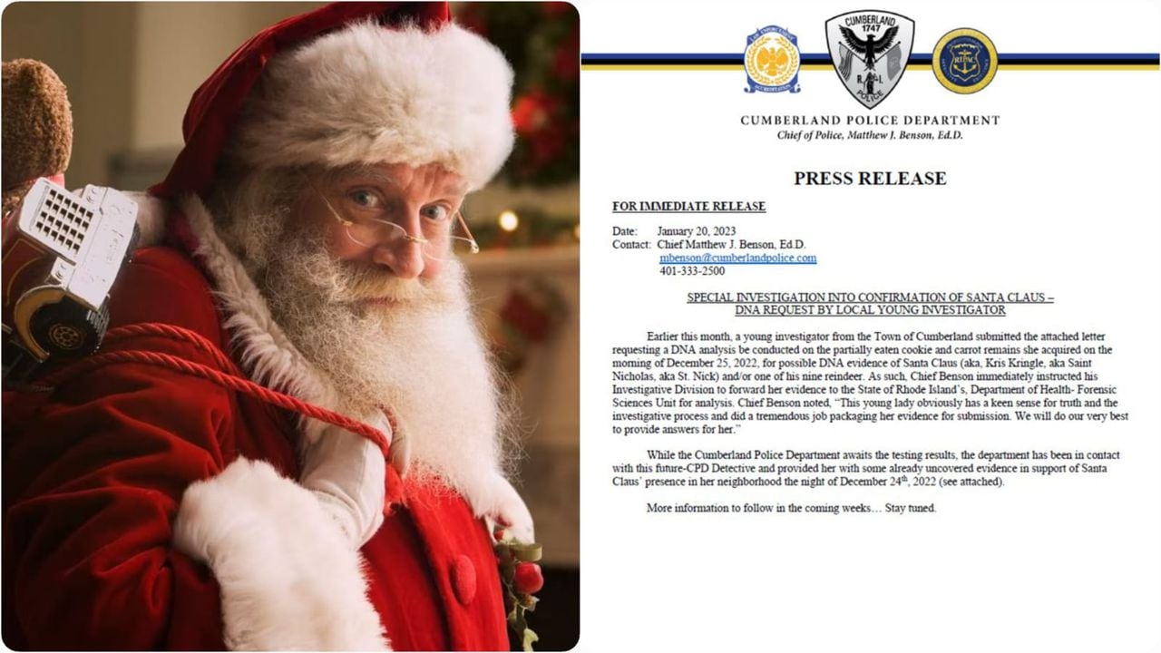 La Policía de Cumberland, en Rhode Island, investiga un curioso interrogante sobre Papá Noel.