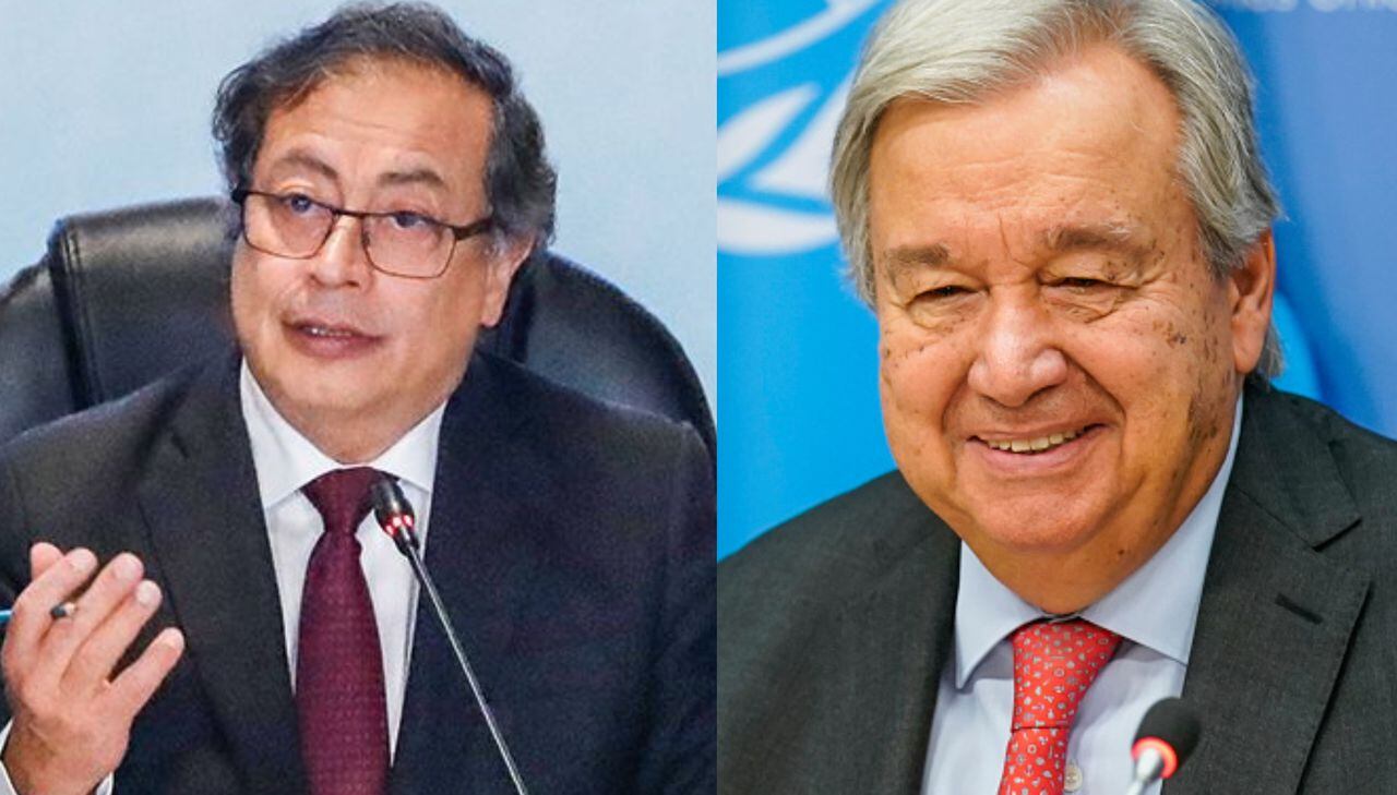 El presidente Gustavo Petro y el secretario general de la ONU, António Guterres.