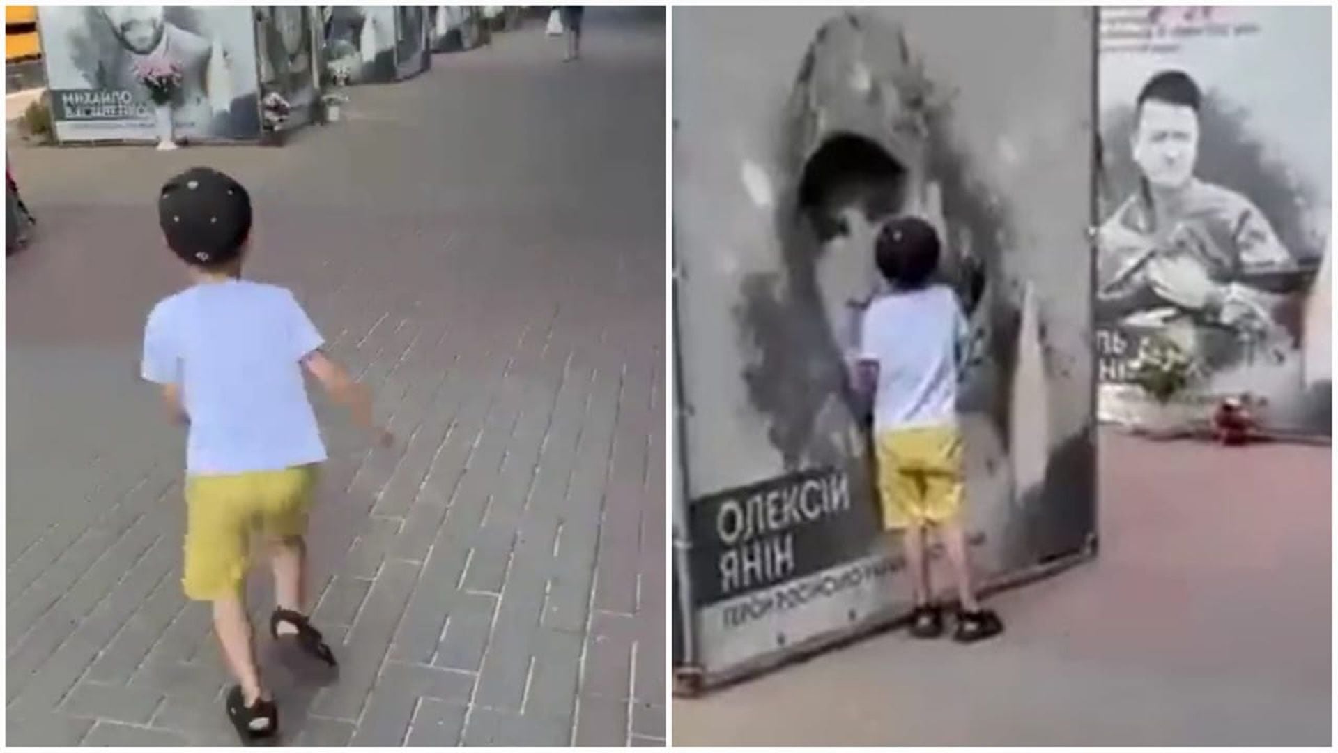 Conmovedor video de un niño ucraniano corriendo a abrazar el retrato de su  papá fallecido; otra víctima de la guerra