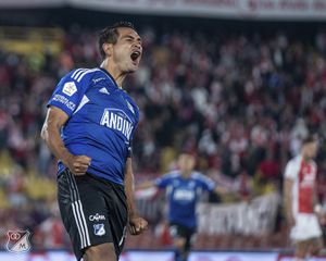 Macalister Silva anotó dos tantos en el partido Millonarios vs. Santa Fe, el 26 de marzo.