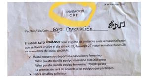 Esta era la invitación al bazar. Las siglas CDF, según los investigadores, hacen referencia al Comando de Frontera, como se conoce al frente 48 de las disidencias de las Farc que operan en el Putumayo.