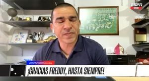 Víctor Hugo Aristizábal no aguantó las lágrimas hablando del fallecimiento de Freddy Rincón. Foto: Captura vídeo ESPN Colombia.