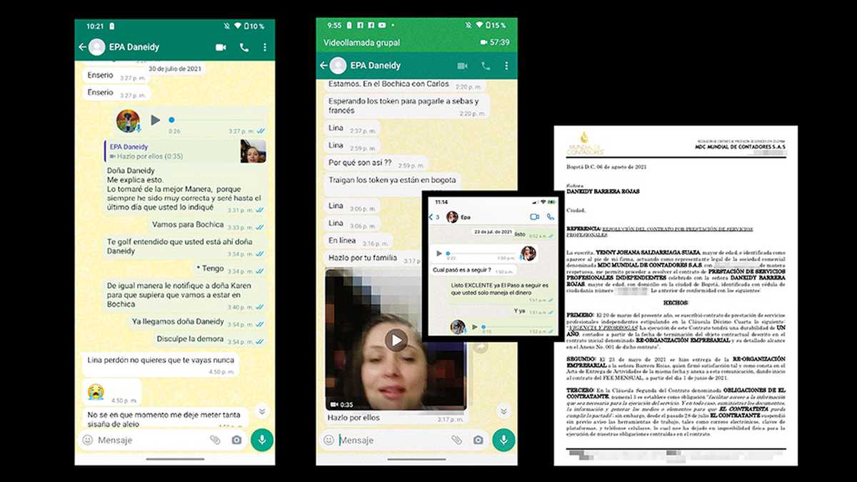 Para Yenny Saldarriaga, estos pantallazos de chat demuestran las graves amenazas contra ella y su colaboradora más cercana.