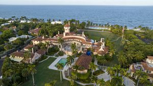 CORRECTS DAY OF WEEK TO WEDNESDAY, NOT TUESDAY -  An aerial view of President Donald Trump's Mar-a-Lago estate is pictured, Wednesday, Aug. 10, 2022, in Palm Beach, Fla. (AP Photo/Steve Helber)