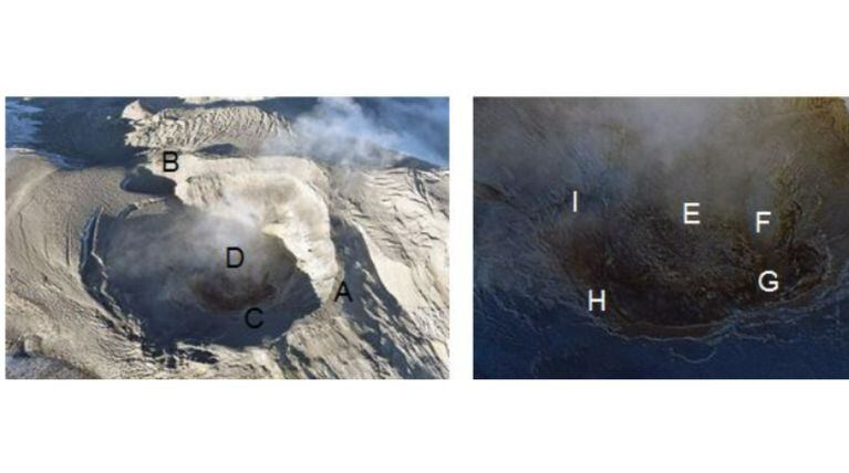 Imágenes de referencia del cráter Arenas del volcán Nevado del Ruiz.