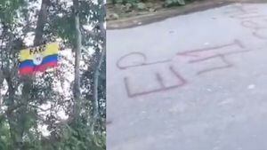 Bandera y grafiti de las FARC en el norte de Cesar