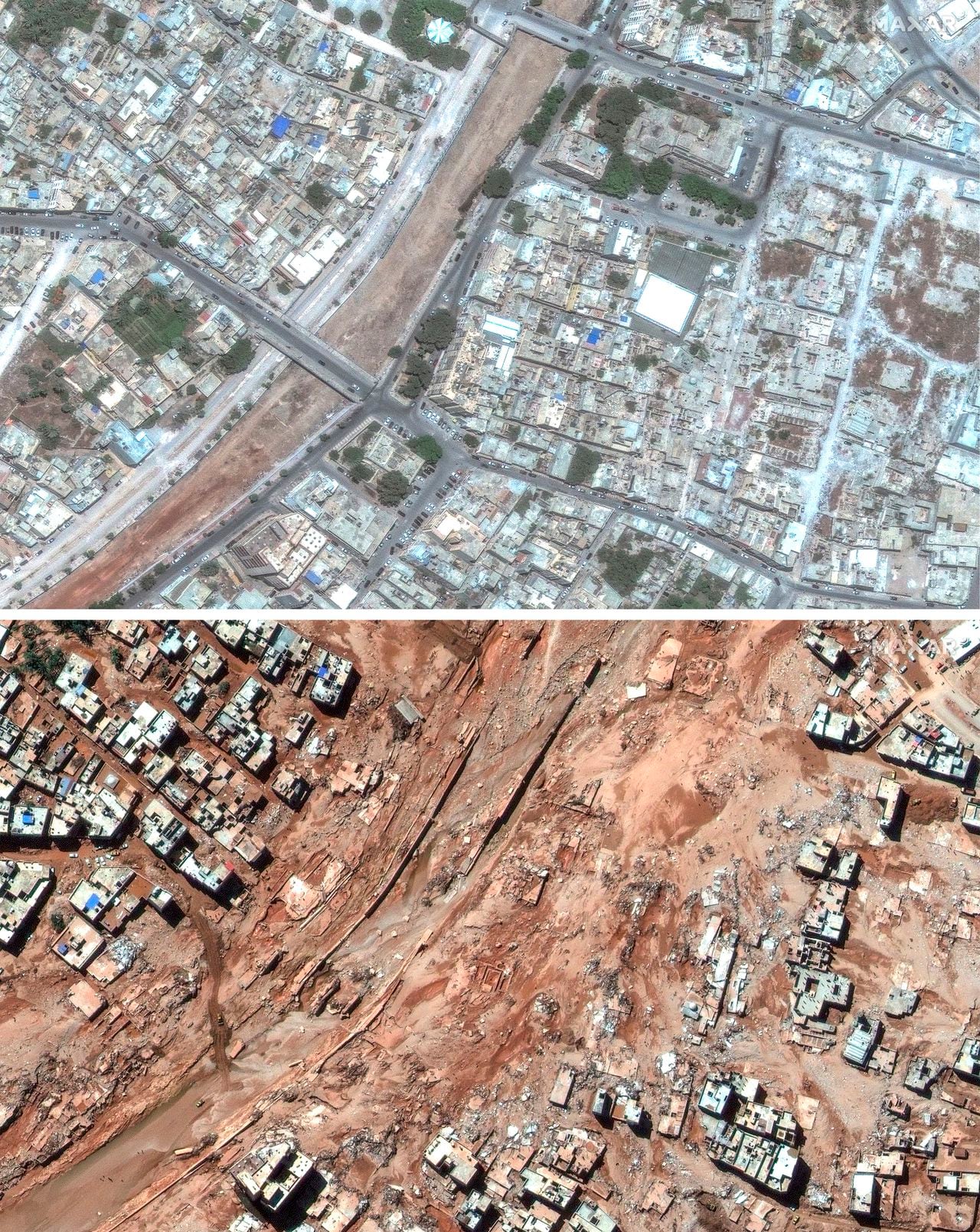 La destrucción llegó a Derna y otras partes del este de Libia el domingo 10 de septiembre de 2023 por la noche.
