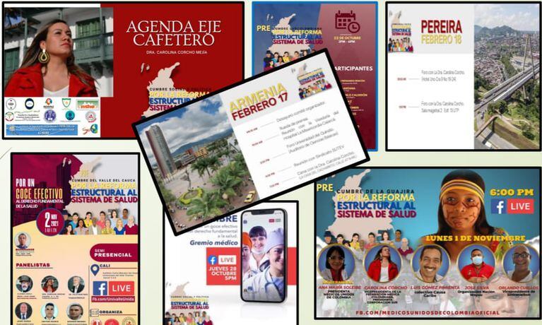 Publicidad de encuentros en diferentes departamentos del país de la Cumbre Social y Política por una Reforma Estructural al Sistema de Salud.