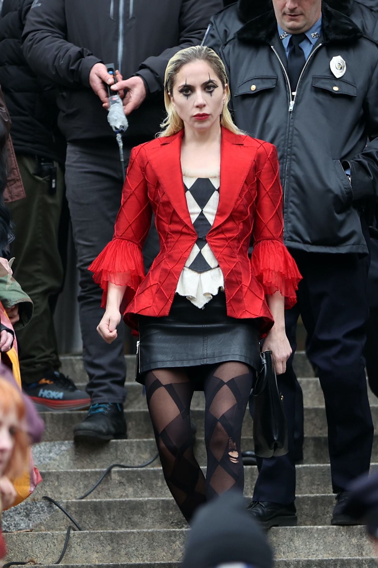 NEW YORK, NEW YORK - MARCH 25: Lady Gaga is seen on the set of "Joker: Folie a Deux" on March 25, 2023 in New York City.  (Photo by Jose Perez/Bauer-Griffin/GC Images)