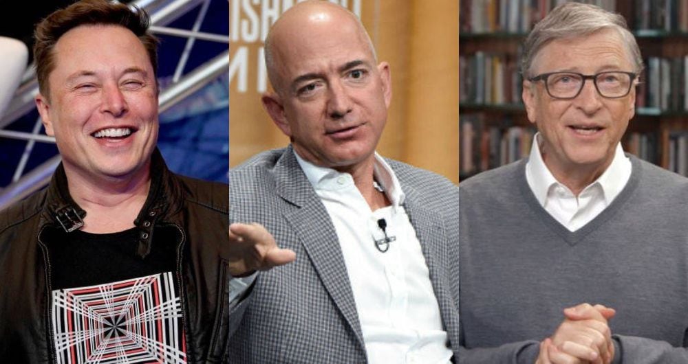 En la foto: Elon Musk, fundador de Tesla y SpaceX; Jeff Bezos, fundador y CEO de Amazon; y Bill Gates, fundador de Microsoft.