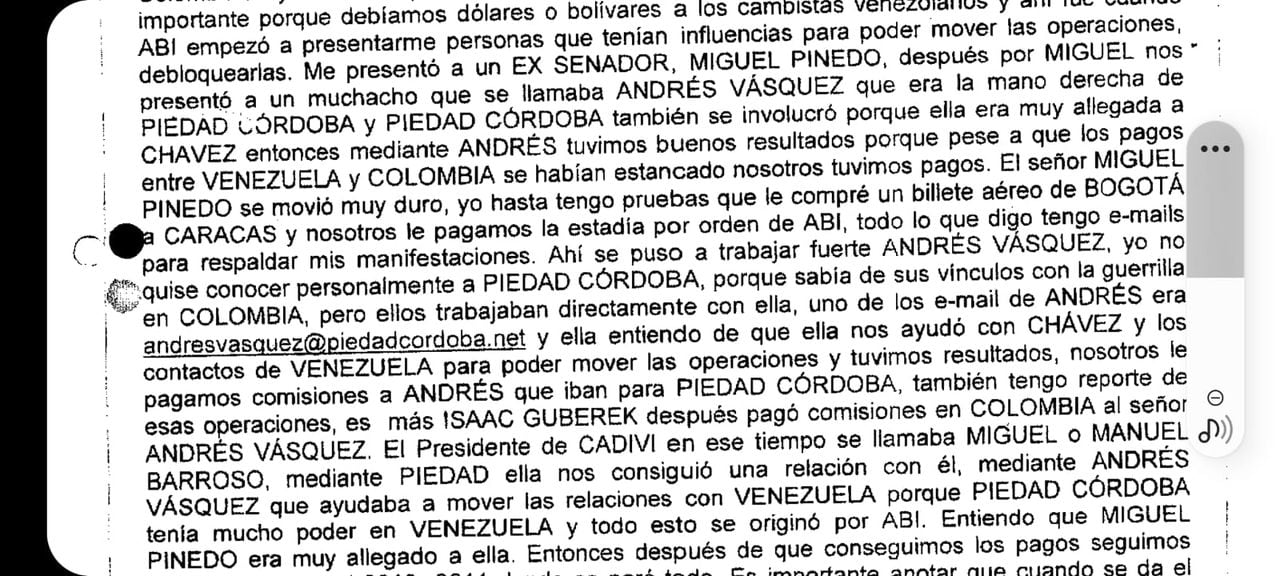 El empresario Salomón Bendayan aseguró que no confiaba en la senadora Piedad Córdoba por sus relaciones con la guerrilla.