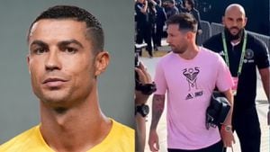 Cristiano Ronaldo y Messi con su guardaespaldas