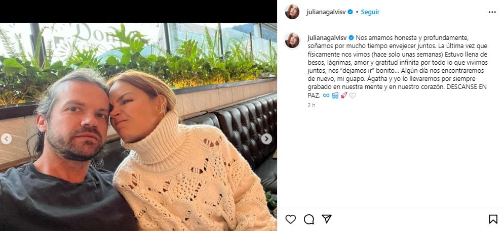 Juliana Galvis publicó emotivas imágenes con su expareja  Joaquín Caicedo Russi, quien falleció recientemente.