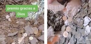 Según se puede ver en un video compartido en redes sociales, las monedas que podrían llegar a las 1.000 correspondían desde 1 peso hasta los 10 o 20 pesos.