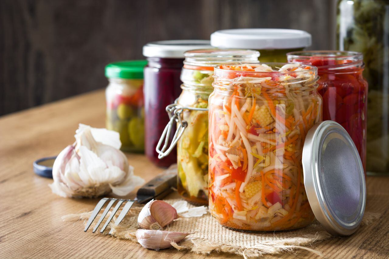 Fermented preserved vegetables in jar