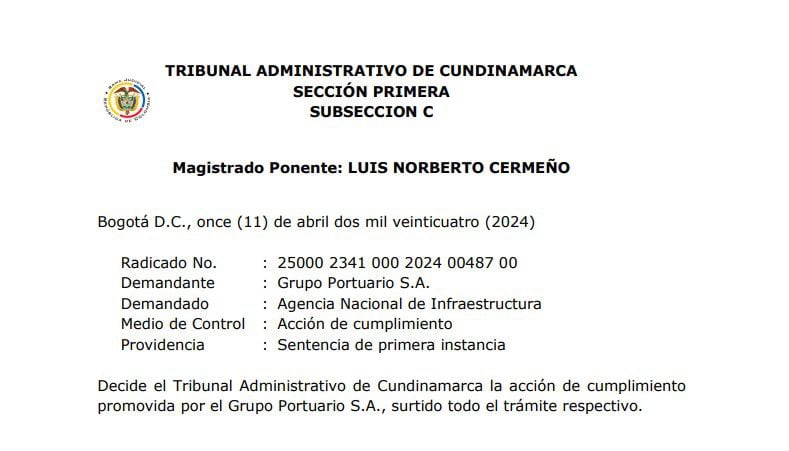 Sentencia Tribunal de Cundinamarca, sobre Muellle 13 de Buenaventura.