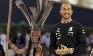 Mercedes' British F1 Driver Lewis Hamilton speaks at Expo Dubai 2020 in the Gulf emirate on March 14, 2022.
Karim SAHIB / AFP