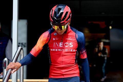 CRISSIER, SWITZERLAND - APRIL 26: Egan Bernal of Colombia and Team INEOS Grenadiers prior to the 76th Tour De Romandie 2023, Stage 1 a 170.9km stage from Crissier to Vallée de Joux 1019m / #UCIWT / on April 26, 2023 in Crissier, Switzerland. (Photo by Dario Belingheri/Getty Images)