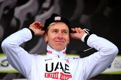 LIEGE, BELGIUM - APRIL 24: Tadej Pogacar of Slovenia and UAE Team Emirates celebrates at podium as race winner during the 110th Liege - Bastogne - Liege 2024, Men's Elite a 254.5km one day race from Liege to / #UCIWT / on April 24, 2024 in Liege, Belgium. (Photo by Dario Belingheri/Getty Images)