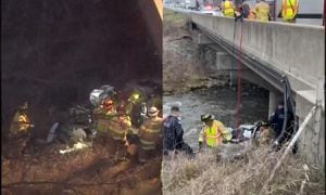 Rescate de hombre atrapado debajo de un puente
