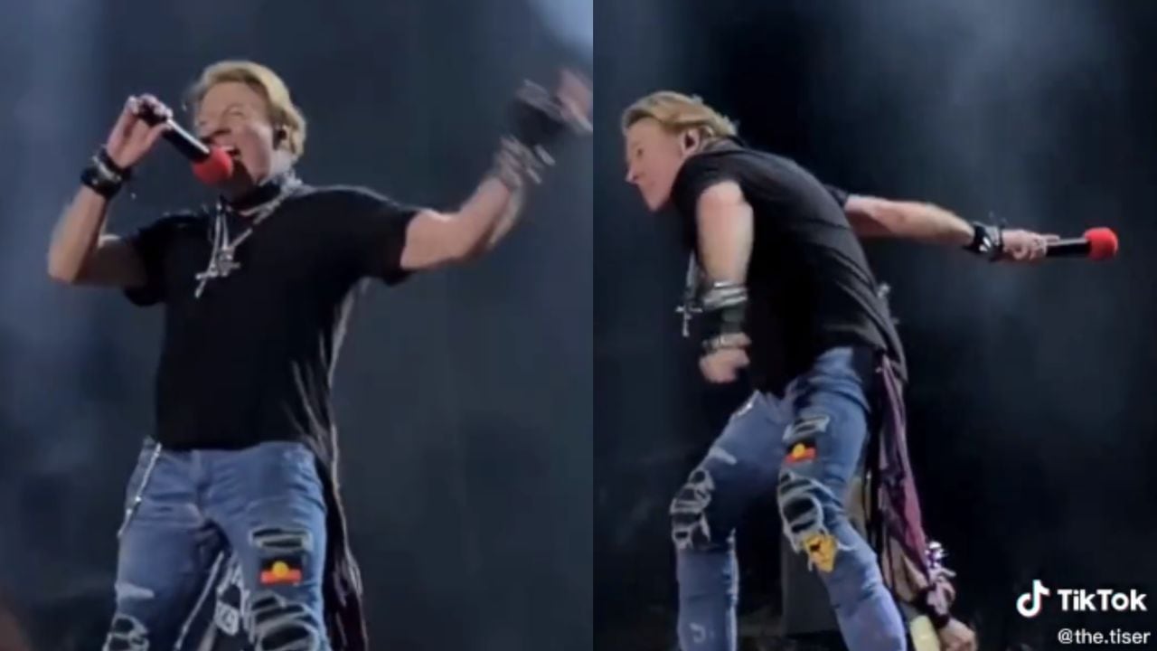 Como es costumbre, Axl Rose arrojó a la multitud su micrófono al término de su show con Guns N' Roses, pero esta vez le atinó al rostro de una mujer.