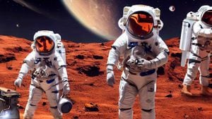 Astronautas colonizando en Marte.