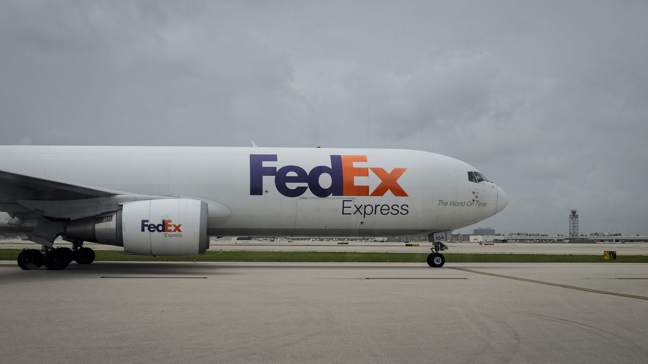 FLORIDA, USA - June 16: A FedEx airplane taxis at Miami International Airport, in Miami, Florida, United States on June 16, 2021. (Photo by Marco Bello/Anadolu Agency via Getty Images)