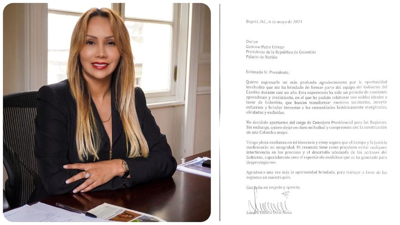 La carta de renuncia de la Alta Consejera para las Regiones, Sandra Ortiz.