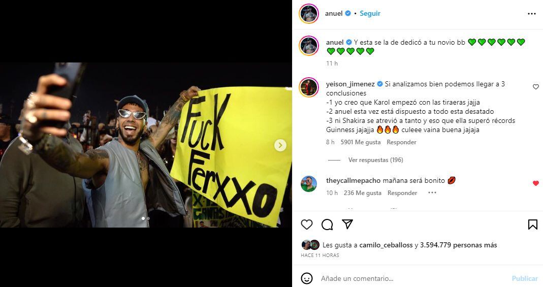 Anuel AA reaccionó a las fotos de Karol G y Feid en Miami