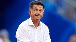 SAMARA, RUSSIA - JULY 02:  Head coach of Mexico Juan Carlos Osorio reacts during the 2018 FIFA World Cup Russia Round of 16 match between Brazil and Mexico at Samara Arena on July 2, 2018 in Samara, Russia.  (Photo by Quality Sport Images/Getty Images)