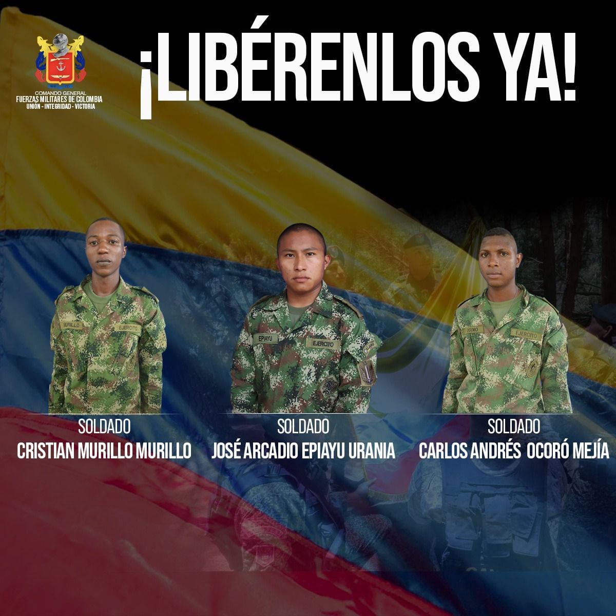 Soldados secuestrados por las disidencias de las Farc en el Cauca.