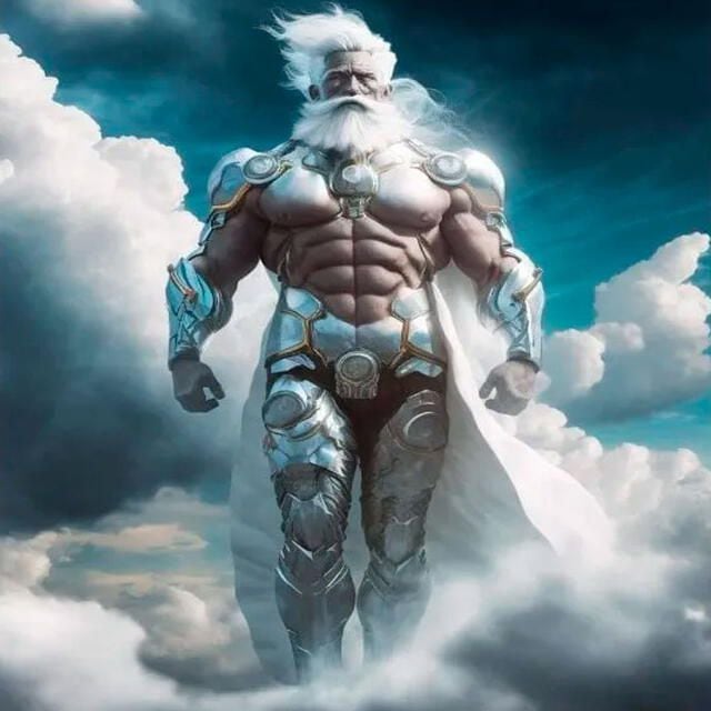La IA de Midjourney creó una recreación de Dios como un poderoso hombre que tiene una armadura futurista.