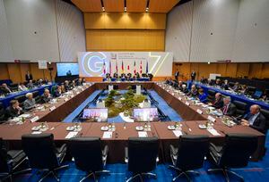 The G7 Finance Ministers and Central Bank Governors Meeting starts at the International Conference Room of Toki Messe in Niigata on May 11, 2023. (Photo by Kimimasa MAYAMA / POOL / AFP)