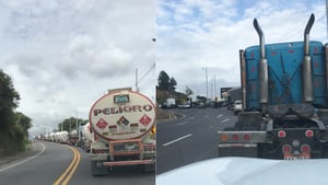 Vehículos de carga pesada se mueven entre Ecuador y Colombia para llenar de gas a Nariño, tras desabastecimiento por deslizamiento en la Panamericana.
