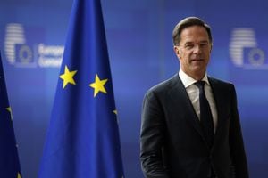 BRUSSELS, BELGIUM - JUNE 29: Prime Minister of Netherlands Mark Rutte attends Euoropean Council on June 29, 2023 in Brussels, Belgium. European Union leaders met for a two-day summit to discuss the bloc's continued support to Ukraine amid its war with Russia, as well as issues related to the economy, security and defence, migration and external relations. (Photo by Pier Marco Tacca/Getty Images)