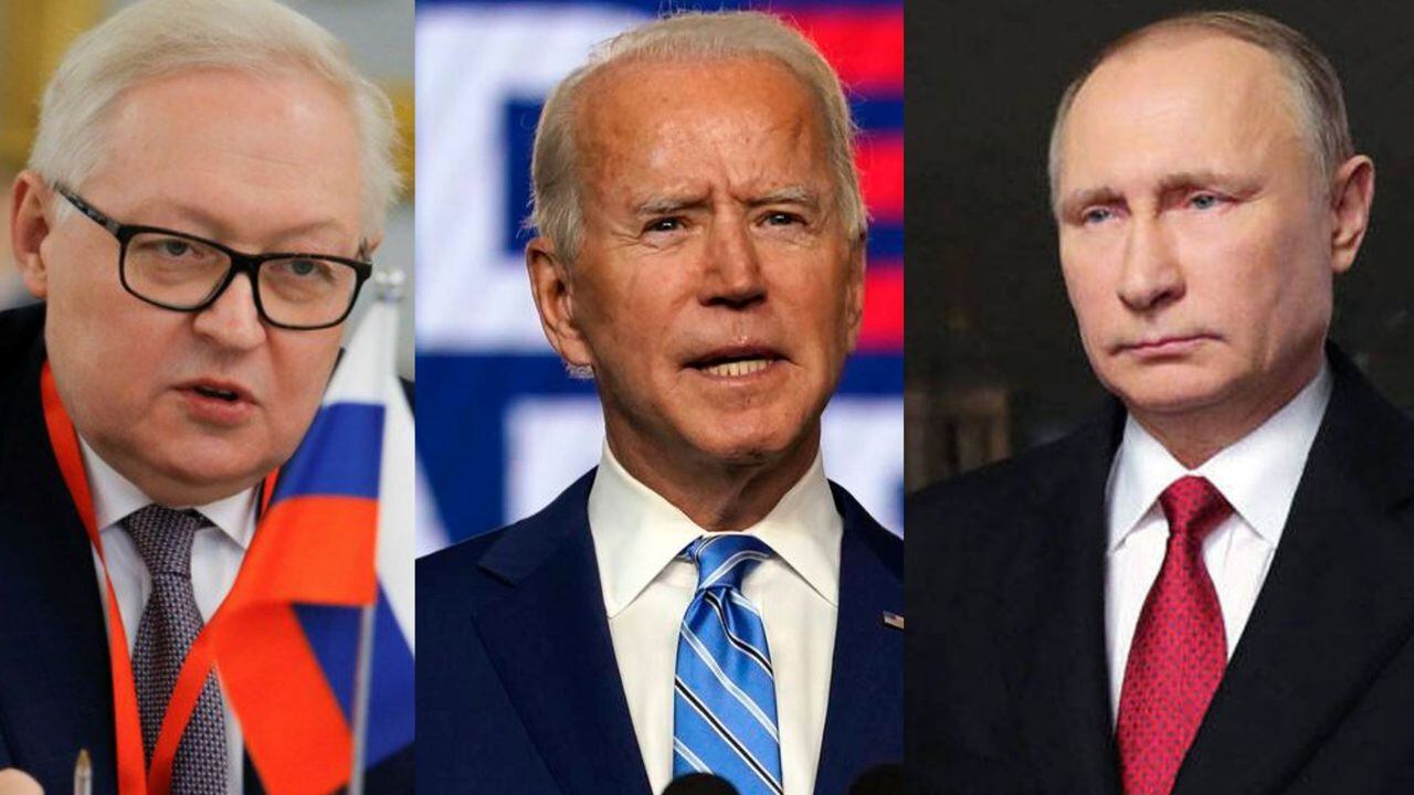 Vladimir Putin, Joe Biden y Serguéi Riabkov