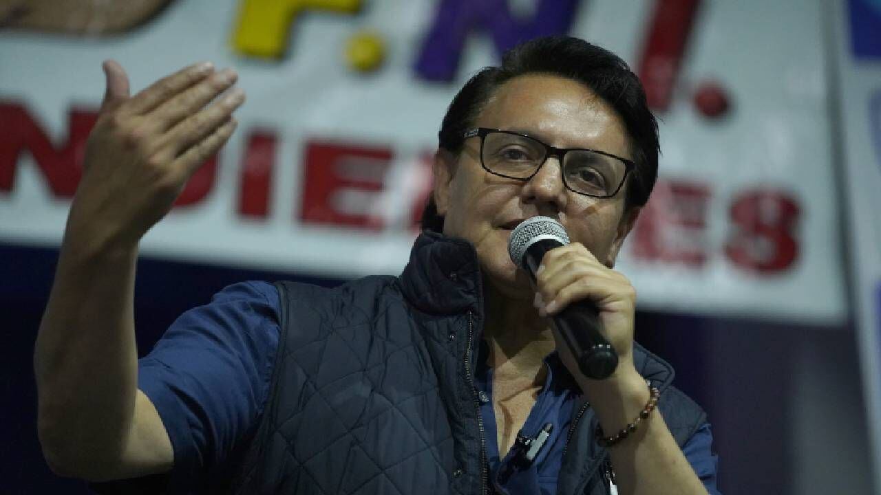 El candidato presidencial, Fernando Villavicencio, durante su intervención en un acto de campaña minutos antes de que fuera asesinado en Quito, Ecuador.