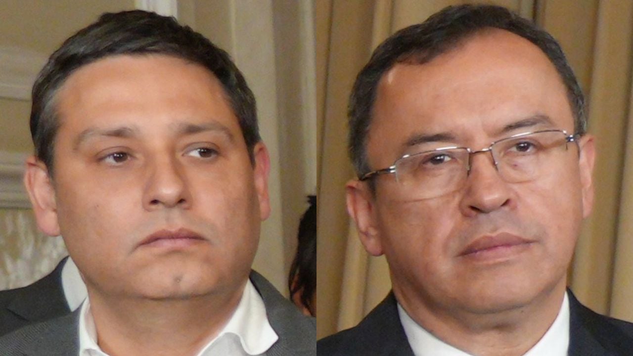 Las caras de Mauricio Lizcano y Alfonso Prada durante la alocución.