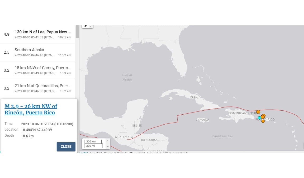 Así ha registrado el USGS la gran cantidad de sismos en las últimas horas en la isla de Puerto Rico